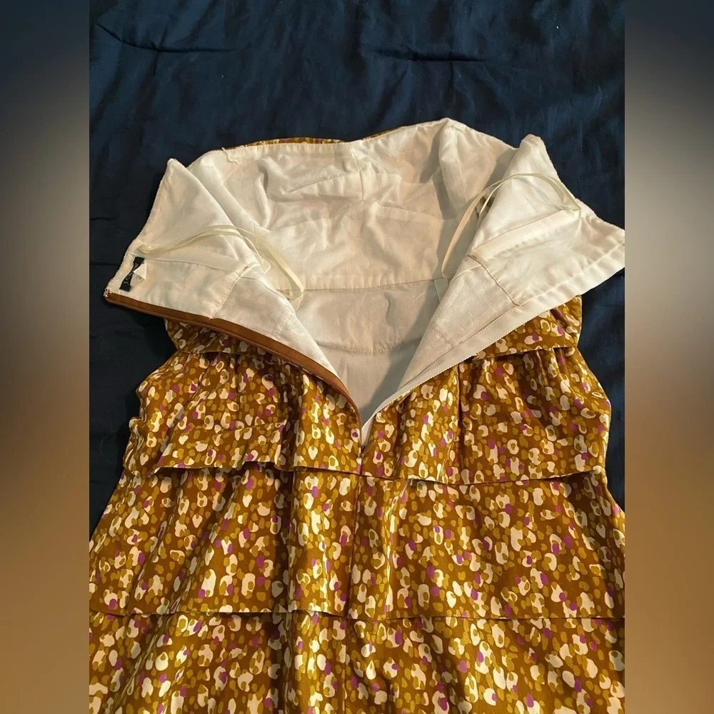 J. Crew Strapless Tiered Ruffle Sheath Cocktail Mini Dress in Brown and Purple - Picture 5 of 6